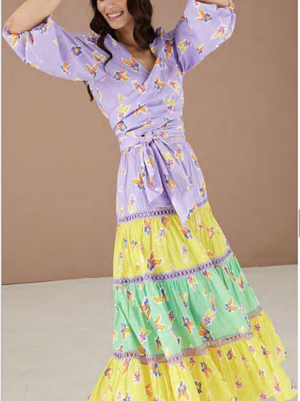 Ālivia Caroline Tiered Floral Maxi Skirt Bouncing Buds Multi Size S 100% Cotton - Picture 2 of 16